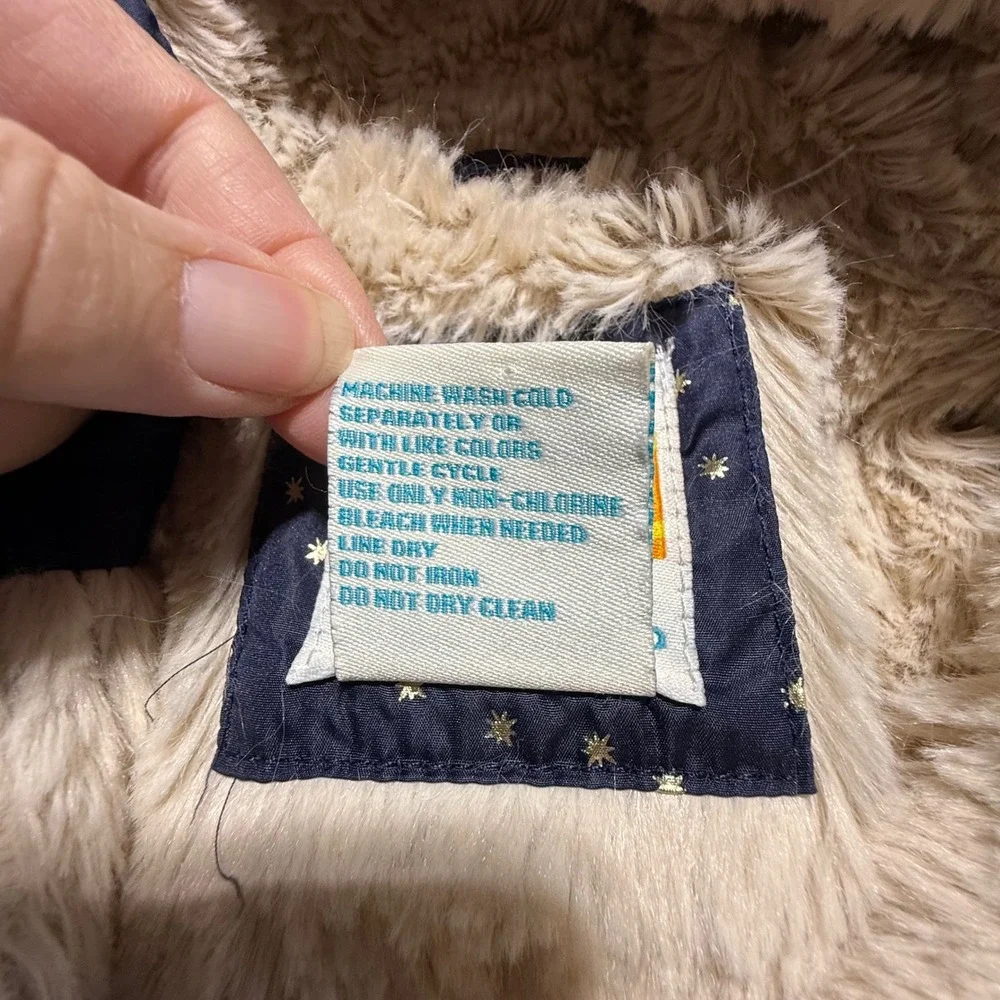 C&C California Girls Navy Gold Star Quilted Puffer Jacket Faux Fur Lining Size 7